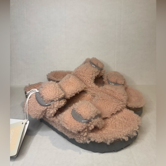 Birkenstock Papillio Arizona Big Buckle Shearling Slide Sandal Teddy Pink - Picture 3 of 9